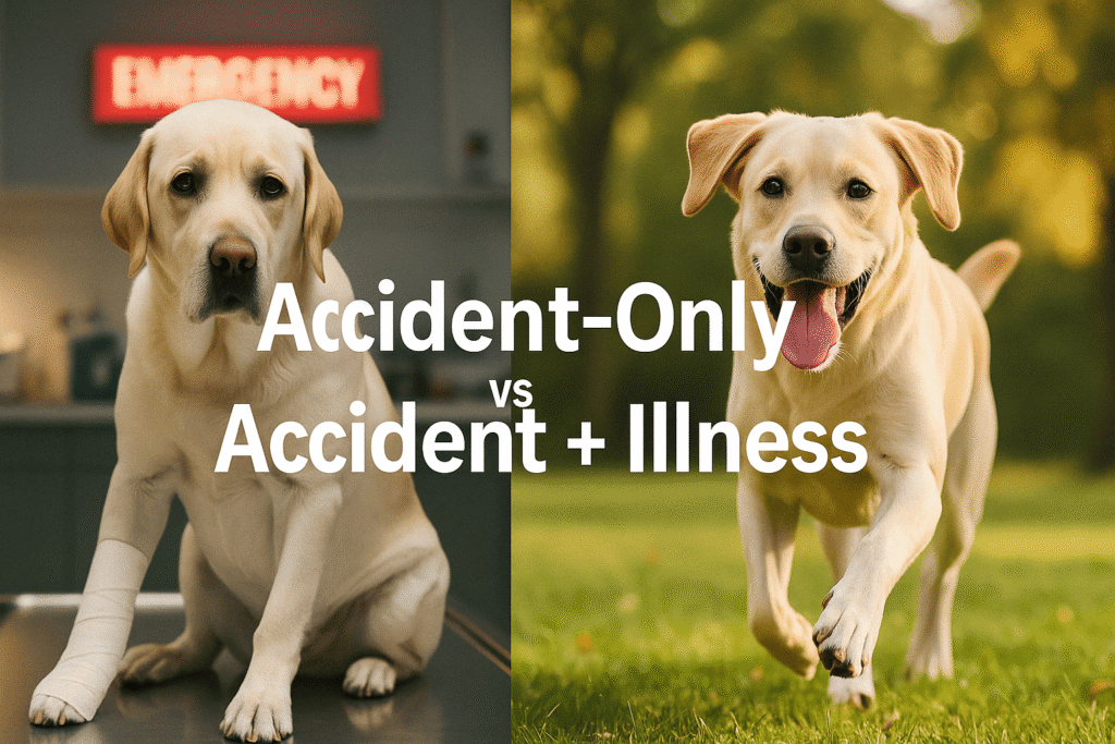 Side‑by‑side view of a dog injured vs. healthy to illustrate different coverage types